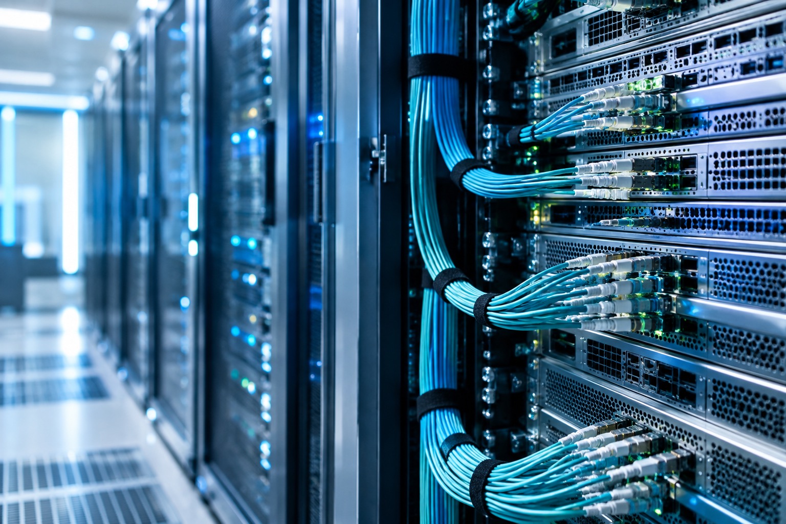 整然と配置されたサーバーとネットワーク設備のイメージ
